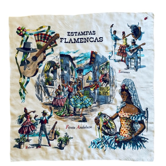 VINTAGE Spanish Flamenca Souvenir Scarf - Picture 2 of 6